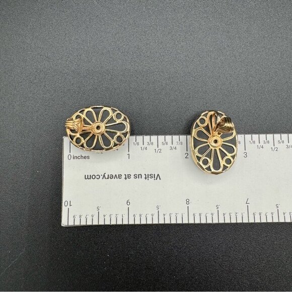 Vintage Mid-Century faux hematite, black cabochon Earrings Sarah Coventry - Picture 9 of 11